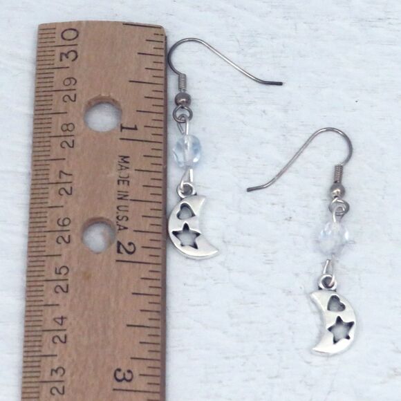 Handmade Silver Toned Crescent Moon Dangle Earrings, Moon Lover Gift for Women - Picture 7 of 8